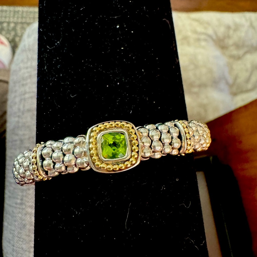 Lagos Rittenhouse 9mm Peridot Sterling and 18k Gold Bracelet, Size Large.